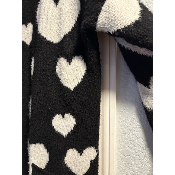 Maeve Anthropologie Halley Hearts Cardigan Black White Medium Large Cozy Sweater - Picture 6 of 8